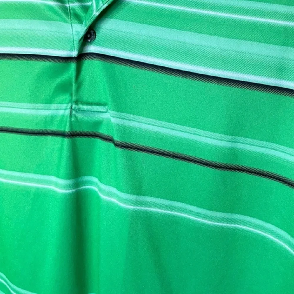 PGA Tour Green Golf Polo with Black and White Stripes Casual Shirt‎ Size Medium